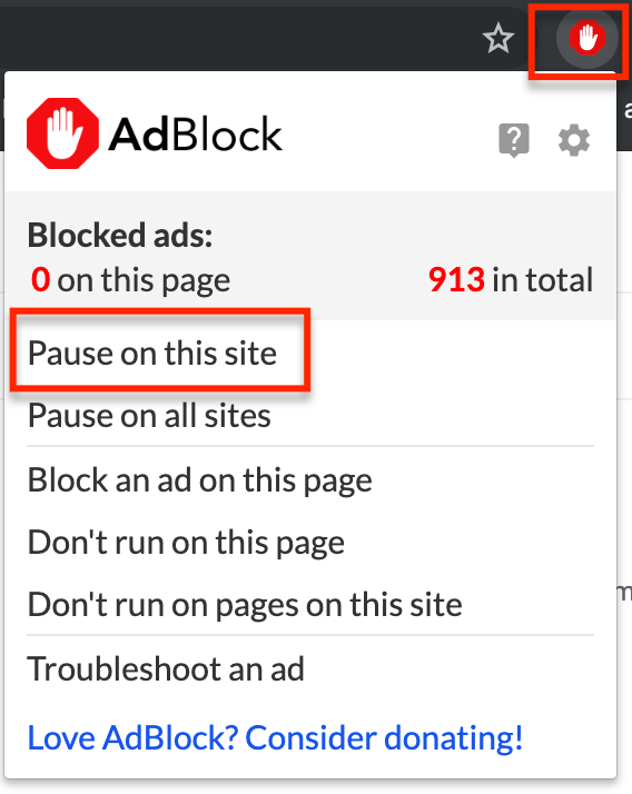 turning off ad blocker